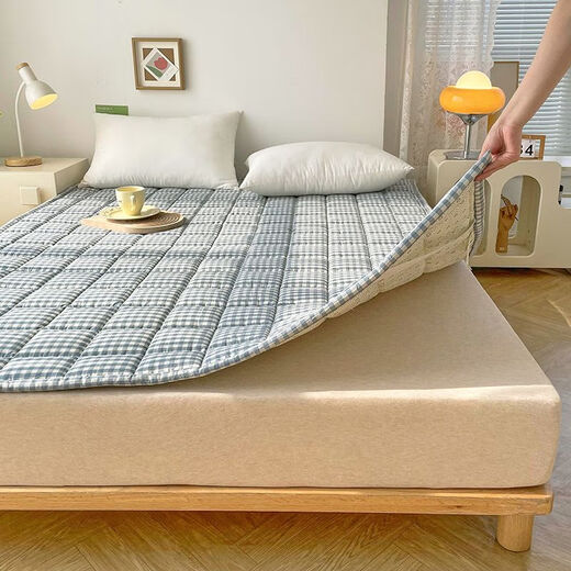 Children's soft cotton mattress pad bottom non-slip mattress household mattress single bed protective pad bottom mattress cotton yarn-dyed washed cotton mattress-Lan Xiaoge 90X200
