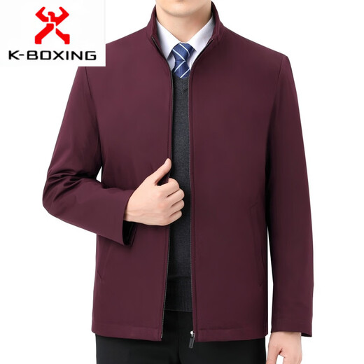 KBXNG Мужская пуховая куртка со съемной подкладкой и воротником-стойкой, зимняя новая деловая повседневная теплая одежда для среднего и пожилого возраста для папы 2299 Бордовый (съемная подкладка) M 170/48