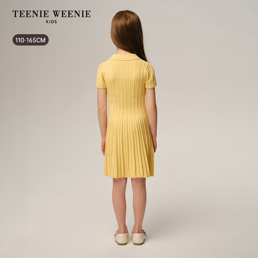 Teenie Weenie Kids 26 years new girls college woolen lapel short-sleeved dress pink 140cm
