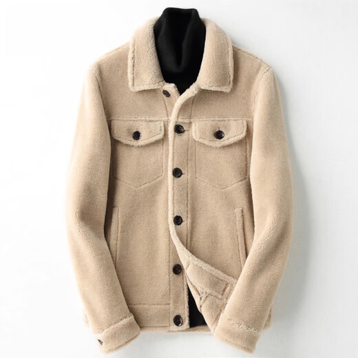 CHEVALPES国际一线品牌皮毛一体皮夹克男羊羔毛短款颗粒羊剪绒皮草皮衣外套 麦穗金 M 165