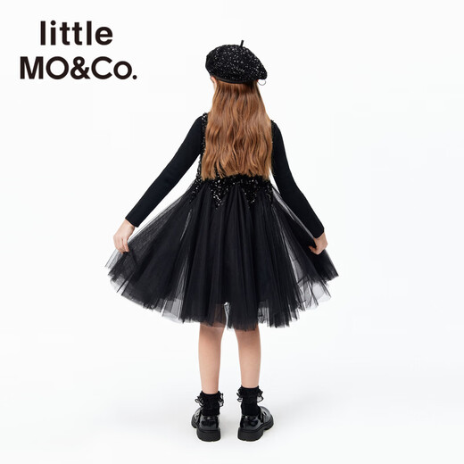 Little MO&Co.little moco children's clothing 26 spring new style girls sequin embroidered mesh skirt sleeveless dress party skirt black 100 110/52