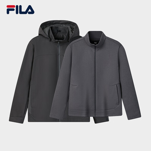 FILA Official Men's Tops Two-piece Set 2026 Spring New Casual Loose Warm Hooded Jacket Dark Charcoal Gray-CC M 170/92A/M