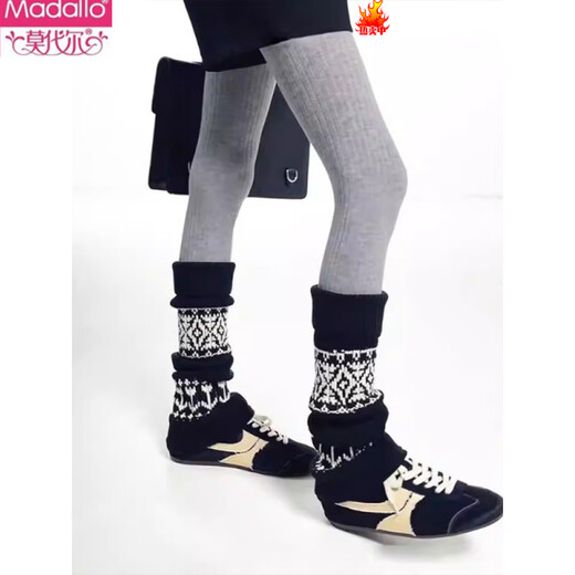 Modal Fair Isle socks autumn and winter thickened pile socks with pantyhose thickened warm slimming wool calf sleeves stockings dark gray 1 pair one size fits all Fair Isle style/soft wool feel