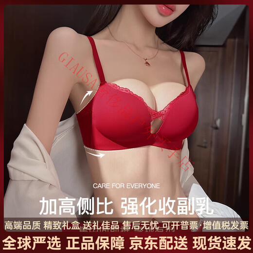 Agent Provocateur Light Luxury Brand Year of the Horse Benming Year Underwear Women's Small Breast Gathering Sexy Large Seamless Wedding Bride Deep V Bra Burgundy-Set 80A 36 (Koi Benming Red)
