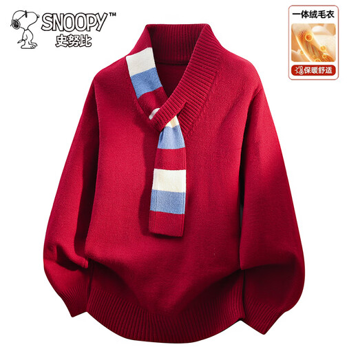 Snoopy (SNOOPY) sweater men's autumn and winter versatile thickened color-blocked top breathable one-piece velvet warm sweater black 2XL