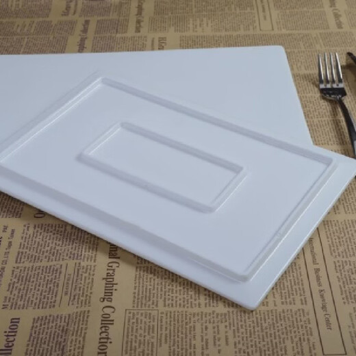 Fantasy pure white ceramic flat plate rectangular plate dessert display tray sushi plate cold dinner plate 16 inches