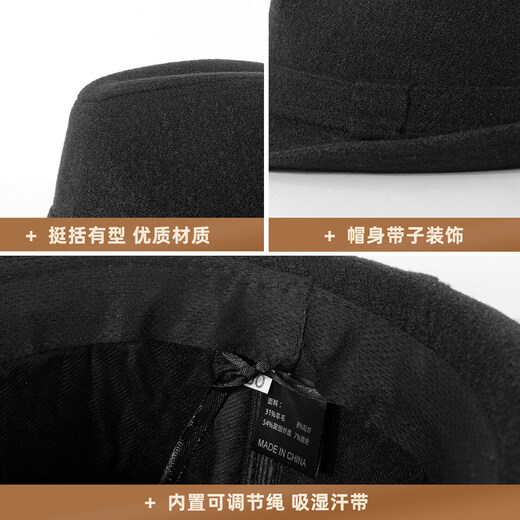 SOOKI Men's Top Hat Autumn and Winter British High-end Retro Jazz Hat Middle-aged and Old Dad Warm Gentleman Shanghai Beach Old Man Hat Black One Size (56-58cm)