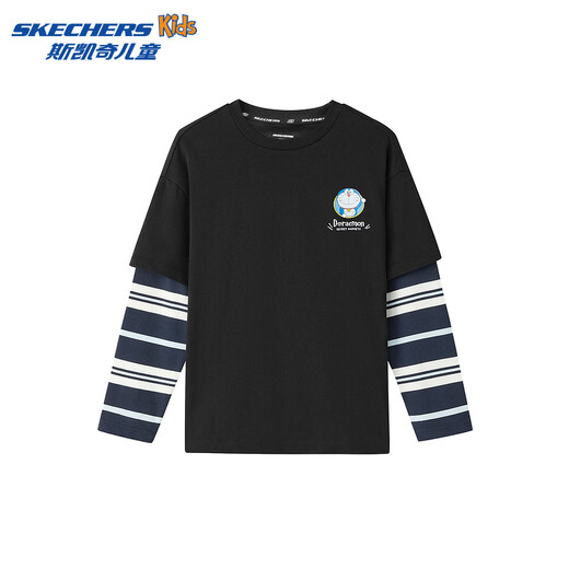 Skechers Doraemon limited design T-shirt children's spring new long-sleeved tops for boys and girls L126K044 carbon black /0018 140