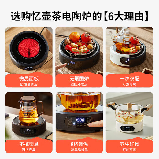 YIHUTEA Electric Ceramic Stove Tea Maker Tea Stove Home Tea Making Electric Ceramic Stove Small Home Office Around the Stove Tea Making Set Obsidian Black 1500 Watt Stove