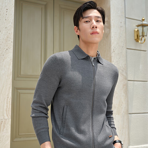 YOUNGOR sweater men's wool blended lapel sweater jacket cardigan suede plump warm and comfortable 2025 new product dark gray VWHW619961CFA L 105cm (recommended 145-165Jin Jin equals 0.5 kg)