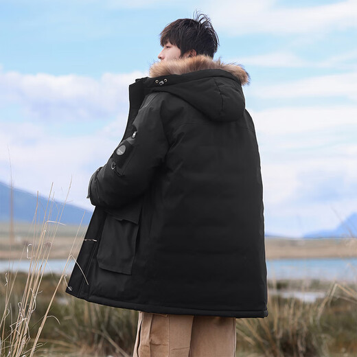 VUUG Outdoor Sports Warm Down Jacket Men's Hooded Workwear Design Fashionable Comfortable Coldproof Jacket Black M