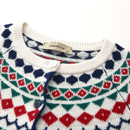 Comonboca 2025 autumn and winter new Fair Isle jacquard cardigan women's thickened cardigan coat loose knitted sweater navy blue L