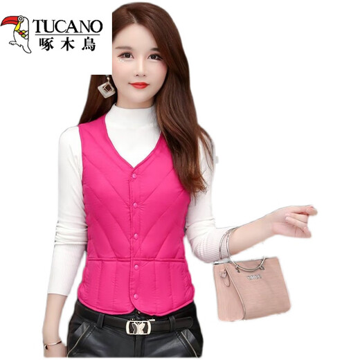 Woodpecker Vest Women's Autumn and Winter 2025 New Korean Style Down Cotton Versatile Fashionable Mom Vest Plus Velvet Wear Short Waistcoat Beige-MX Zip Chain Vest Thin Lightweight M 83-95Jin Jin is equal to 0.5 kg