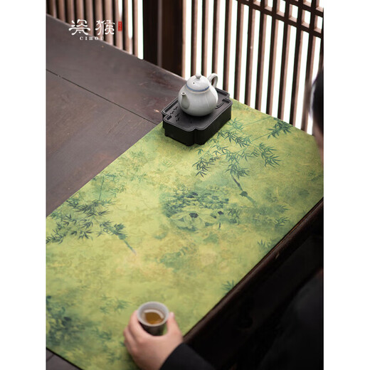 He Jiagong Xiangyun gauze waterproof tea towel tea party tablecloth Zen retro rectangular table runner dry bubble mat Chinese style light luxury Xiangyun gauze flat peach-dark blue (about 50*22cm)