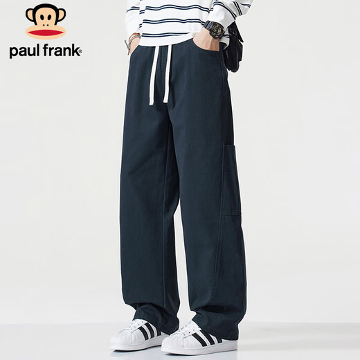 Paul Frank pure cotton pants men's spring loose straight casual pants men's pants American overalls trousers navy blue XL
