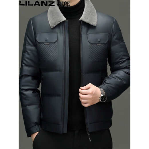 LILANZ利郎短款羽绒服男2025新款冬季绵羊毛领中年保暖加厚男士外套 黑色 FSM-2373 M 170