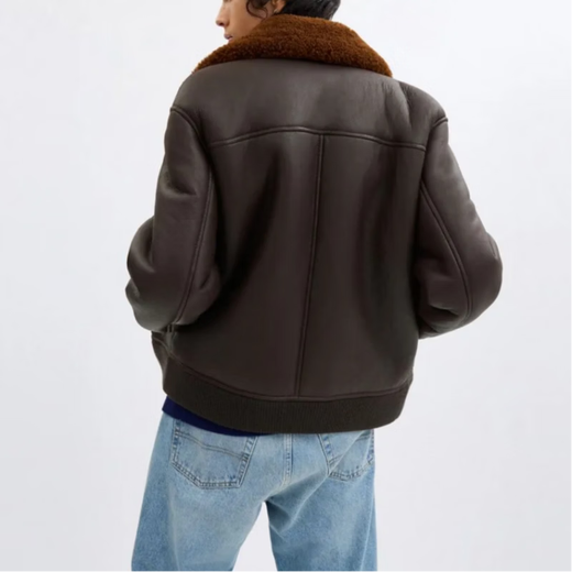 COACH Lapel Zipper Closure Long Sleeve Leather Jacket Men's Dark Brown Dark Brown M