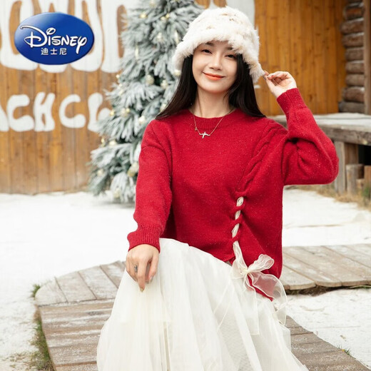 Disney (Disney) New Autumn and Winter French Sweet Parent-child Outfit Sweater Family of Four Chinese New Year Jacket Internet Celebrity Street Mother Red (Twist) 100 Children 100 (25-30Jin Jin is equal to 0.5 kg)