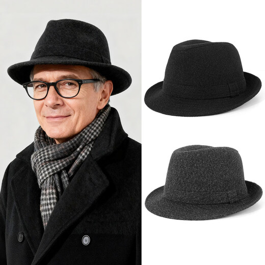 SOOKI Men's Top Hat Autumn and Winter British High-end Retro Jazz Hat Middle-aged and Old Dad Warm Gentleman Shanghai Beach Old Man Hat Black One Size (56-58cm)