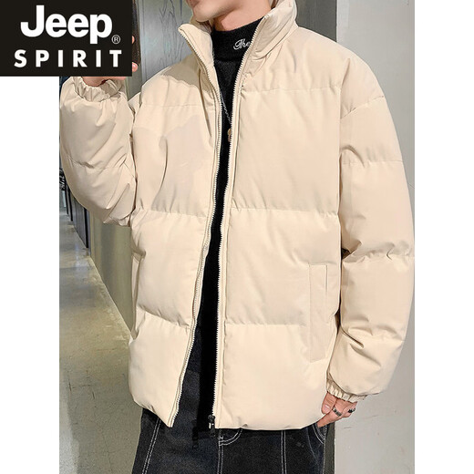 JEEP SPIRIT品牌羽绒服男冬季新款加厚保暖宽松立领潮羽绒服加大码情侣外套 米白色(WY2266) S