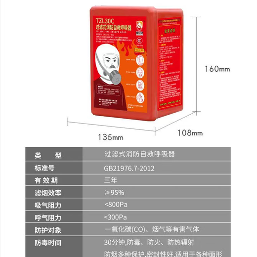 Tzl30C filter self-rescue respirator hotel essential fire escape fire sealing fire and smoke gas mask red