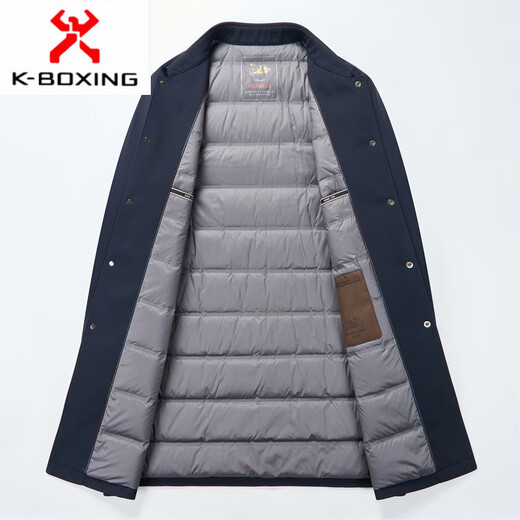 KBXNG劲霸男士中长款羽绒服新款轻薄商务休闲翻领鸭绒爸爸装保暖扣子款 3F38藏青 M 170/48