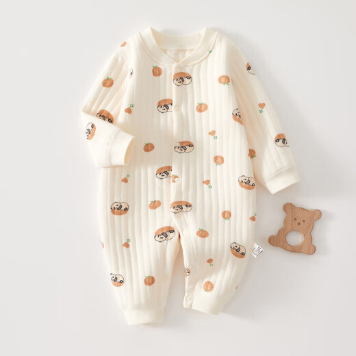 AMI newborn baby warm jumpsuit autumn and winter quilted romper pure cotton thickened pajamas baby thin cotton clothes all-over printed orange panda warm jumpsuit 59cm