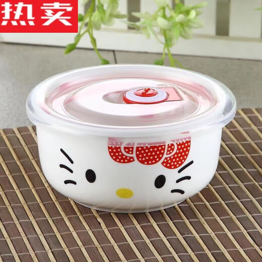 Tuojin Jingdezhen ceramic bowl with lid, microwave lunch box, refrigerator sealed box, fruit box, instant noodle bowl, crisper bowl, romantic spring (5 inches)