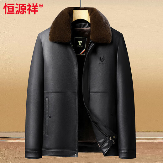 Hengyuanxiang leather jacket men's light luxury middle-aged PU leather jacket men's dad's clothing plus velvet thickened winter leather clothes black 2XL 185