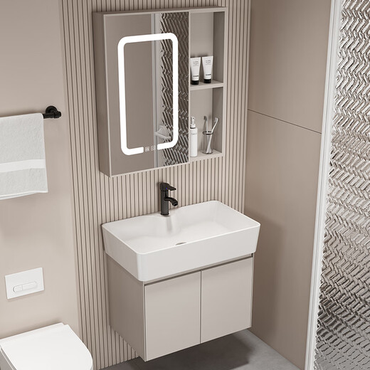 DAFIFY小户型浴室柜陶瓷一体卫生间洗手盆柜组合阳台洗漱池奶油风洗脸盆 1188吊柜4837cm