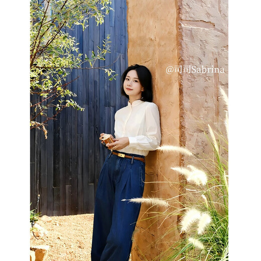 Inman pure cotton poplin French stand collar lace shirt 2025 autumn women's new long-sleeved top beige M