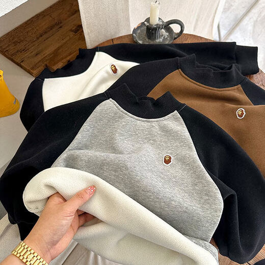 Now Pauline children's clothing velvet bottom shirt men's winter new children's inner top thickened baby contrasting color T-shirt women's one gray 90 cm