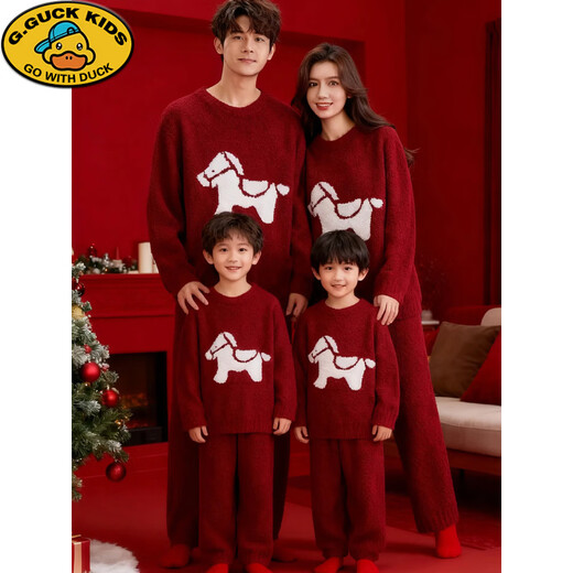 G.duck Chinese New Year parent-child pajamas for a family of three and four 2026 new winter red Year of the Horse mother-child and mother-daughter clothing home clothes burgundy home clothes tops + pants 80 children's clothing 19-24 Jin Jin equals 0.5 kg, regardless of gender
