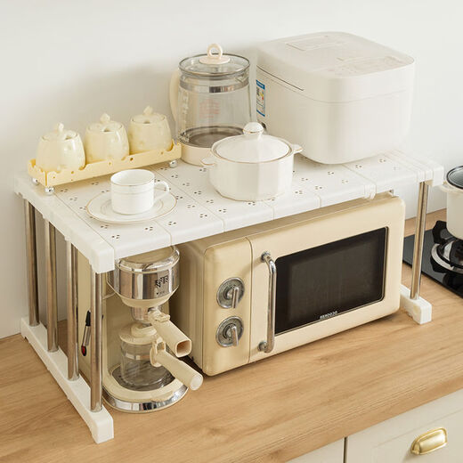 Fantasy kitchen microwave shelf storage rack multi-layer multi-layer household oven countertop rice cooker storage shelf length 89-109 width 24 height 22cm stainless steel tube left and right retractable