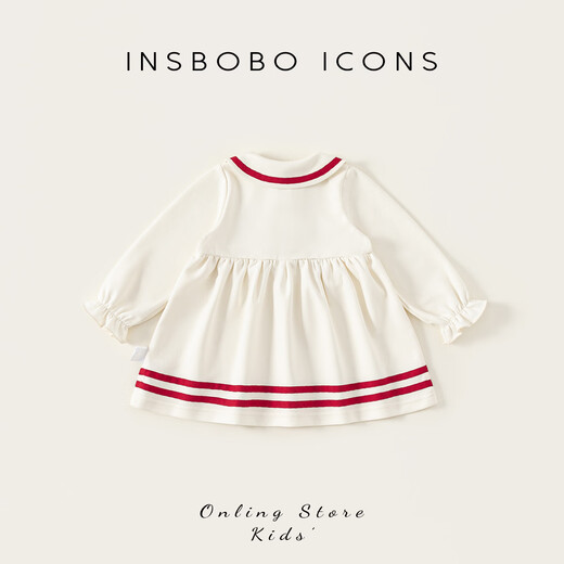 INSBOBO Girls Dress 2026 Spring New Princess Dress One-Year-Old Baby Girl Dress Children's Red Skirt Off-White Free Accessories with Order 80