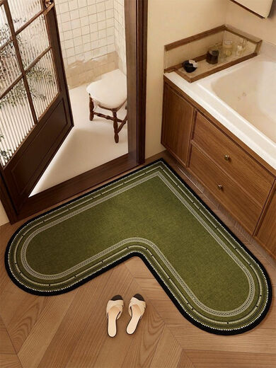 Fantasy green medieval style L-shaped bathroom floor mat bathroom diatom mud kitchen floor mat toilet door strong absorbent carpet 20X20 Q lilac knot silver ion antibacterial whale black absorbing technology