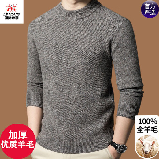 International Milan Ordos city-produced 100% woolen sweater men's winter new jacquard thickened warm knitted sweater sheep. cashmere sweater green camel gray plus high-end special grade non-pilling 2025 autumn and winter new style XL (recommended weight 140-160Jin Jin equals 0.5 kg)