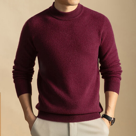 DVW男士羊毛衫秋冬半高领长袖含牦牛绒纯色打底针织老钱风毛衣 高端烟叶棕 M 适合100-120斤	