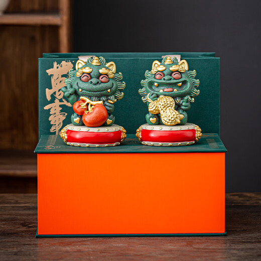 BOSSY Forbidden City Style Cultural Creation Lucky Stone Lion Good Things Happen Ornament Tea Pet Housewarming Wedding Birthday Company New Year Gift Brand New Upgraded Good Things Happen Pair + Base High-end Gift Box