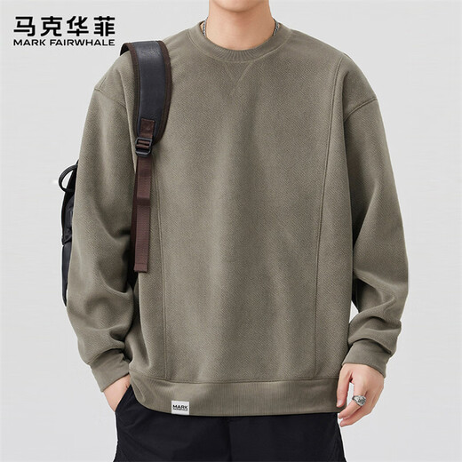 MARK FAIRWHALE sweatshirt men's winter heavyweight long-sleeved T-shirt men's casual jacket men's top bottoming shirt gray green XL
