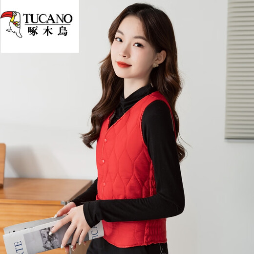 Woodpecker Vest Women's Autumn and Winter 2025 New Korean Style Down Cotton Versatile Fashionable Mom Vest Plus Velvet Wear Short Waistcoat Beige-MX Zip Chain Vest Thin Lightweight M 83-95Jin Jin is equal to 0.5 kg