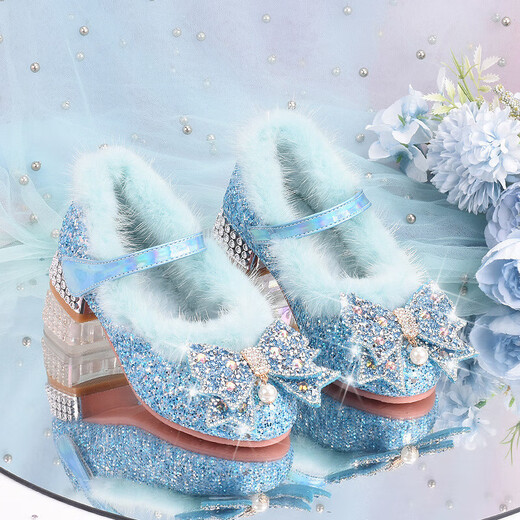 Ruiyang Girls High Heels Fashion Princess Shoes Autumn and Winter Children's Leather Shoes Little Girls Velvet Crystal Shoes Dance Performance Shoes Pink 29 Inner Length 18.9cm