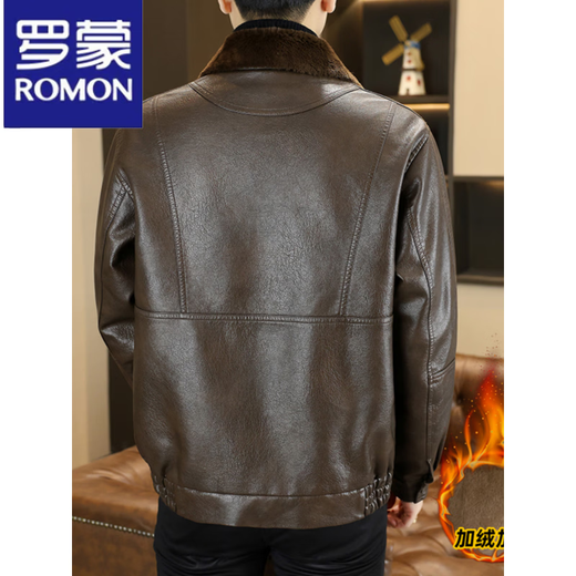 ROMON winter fur all-in-one leather jacket men's velvet thickened lapel handsome jacket trendy warm and fashionable winter wear black 85513 4XL