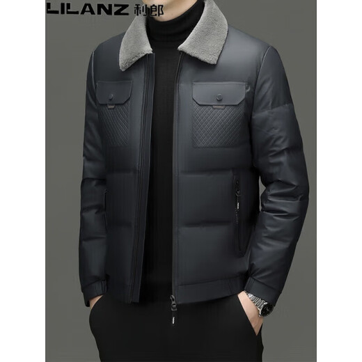 利郎（LILANZ）短款羽绒服男2025新款冬季绵羊毛领中年保暖加厚男士外套 黑色 FSM-2373 XL 180