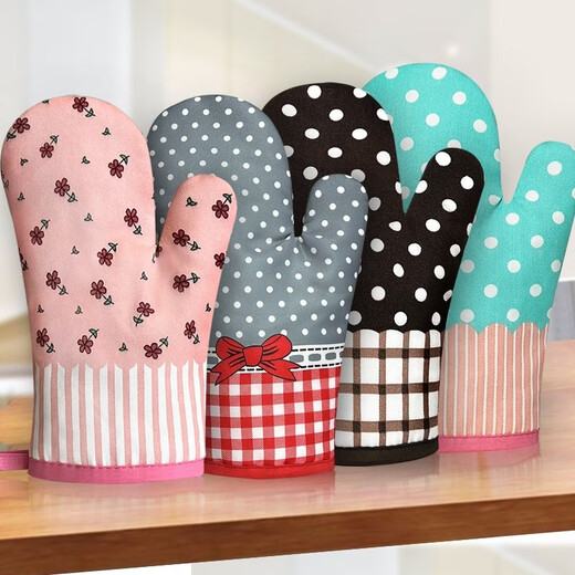 Tuojin imported high-quality insulation gloves from Germany, thickened, high-temperature resistant microwave oven gloves, household kitchen oven gloves, anti-scalding, blue dot thickened model (1 piece)