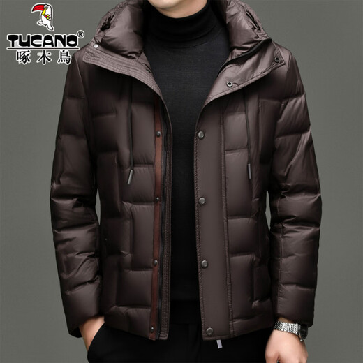 Пуховик «Дятел», мужская зимняя утолщенная теплая куртка на белом утином пуху 90, модная короткая зимняя куртка с капюшоном из флиса с высоким наполнением, RR-YR82506, черный M