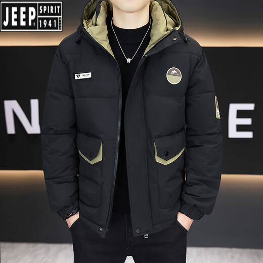 JEEP SPIRIT men's new winter thickened cotton jacket youth hooded cotton jacket men's slim trendy short warm cotton jacket men 999 military green 2XL