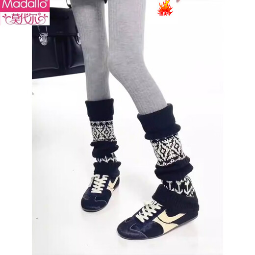 Modal Fair Isle socks autumn and winter thickened pile socks with pantyhose thickened warm slimming wool calf sleeves stockings dark gray 1 pair one size fits all Fair Isle style/soft wool feel