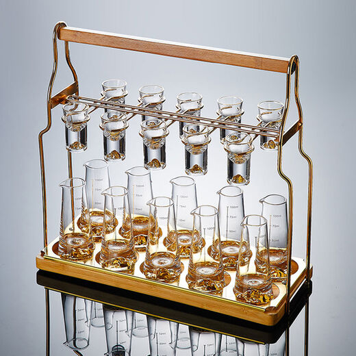 Jinshan liquor dispenser set household small wine measuring device glass small wine cup decanter with scale pouring jug Ice Blue Mountain liquor cup 6 pots 6 cups + Tuanyuan round cup holder