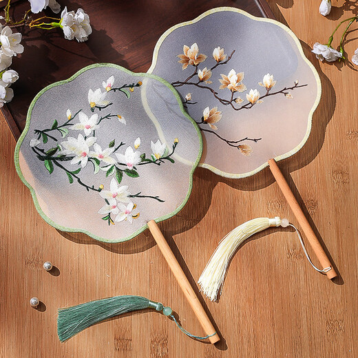 Embroidered round fan, ancient style Hanfu fan, Suzhou Su embroidery Chinese style cheongsam children's round fan, summer dance fan special 10-Mengqingsheng double-sided embroidery craft fan